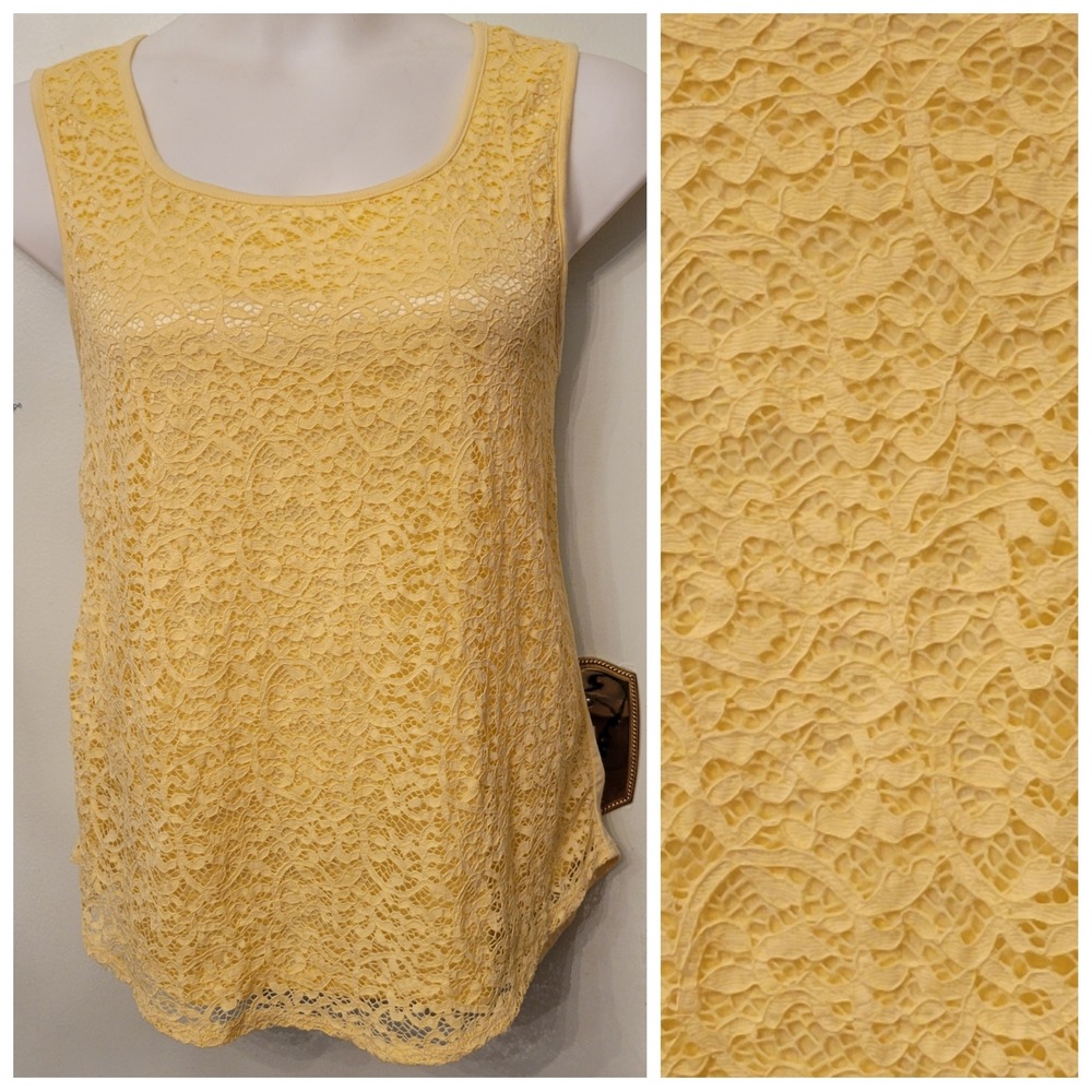 Peter‎ Nygard Yellow Lace Tank Top Sleeveless Casual Summer Blouse XL Comfort